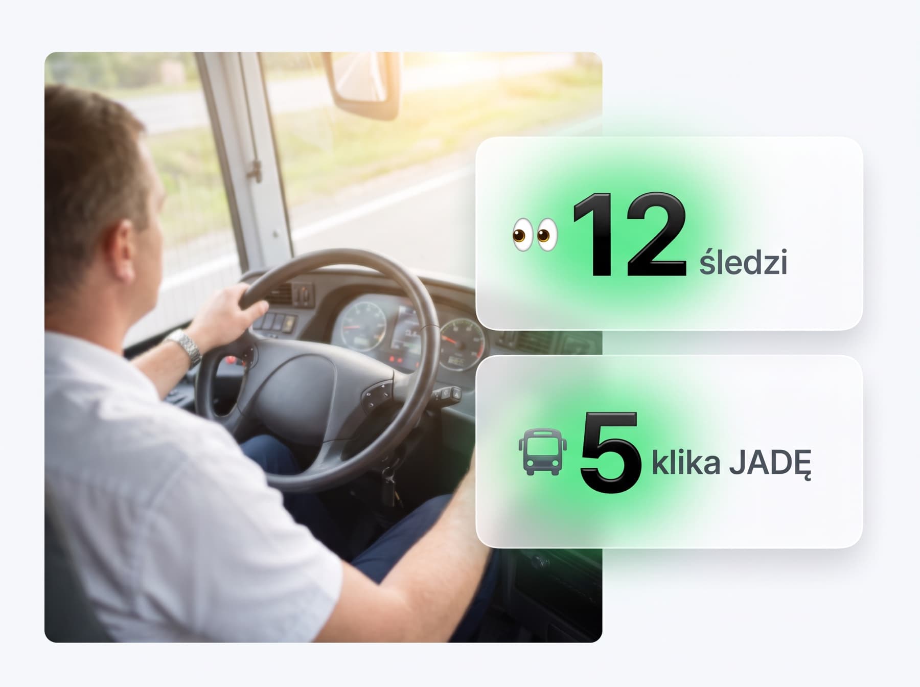 Ekran kierowcy pokazuje 12 osób śledzących kurs i 5 osób, które kliknęły „Jadę”