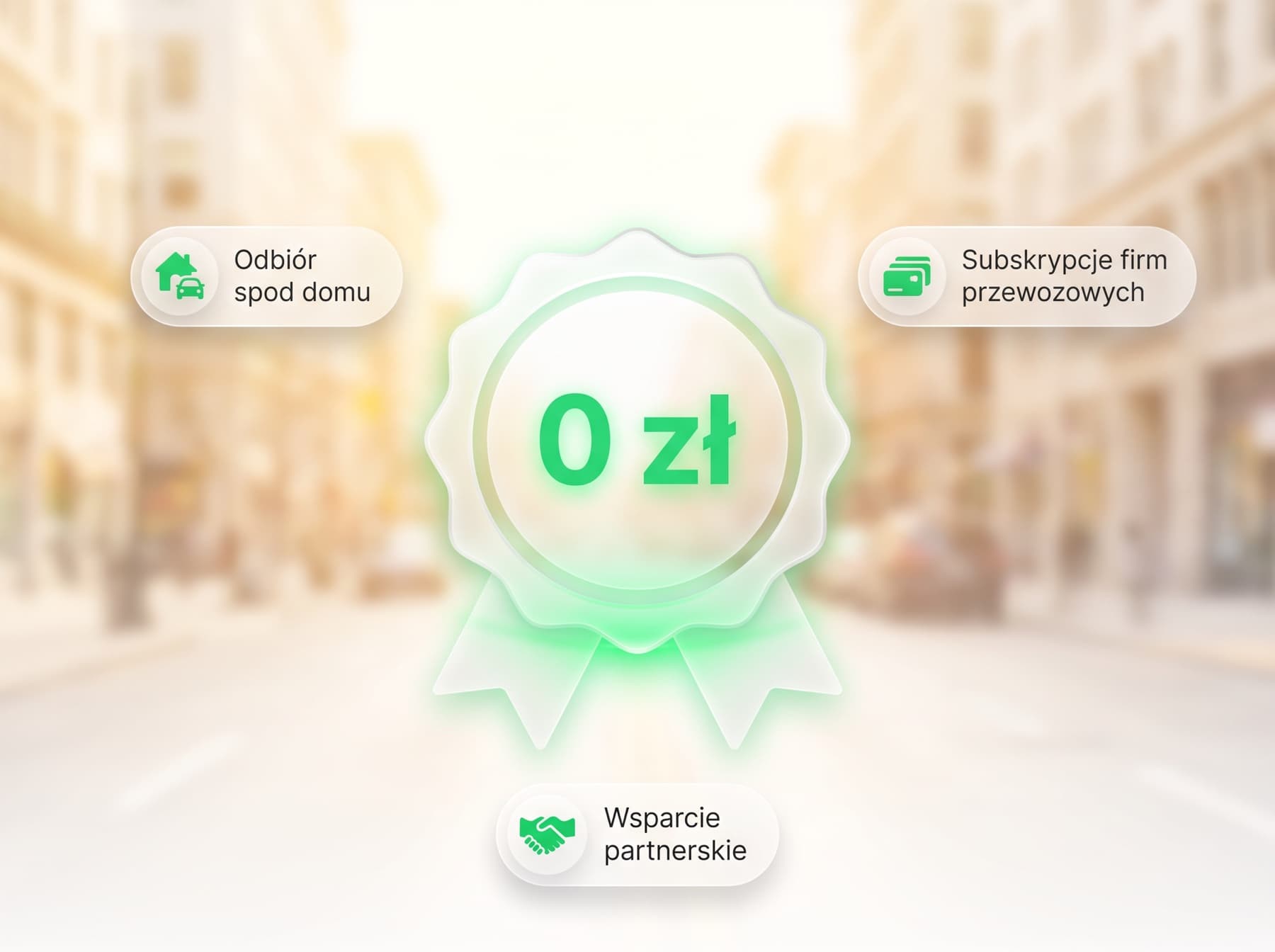 Odznaka z napisem zero złotych, symbolizująca darmowy dostęp dla pasażerów