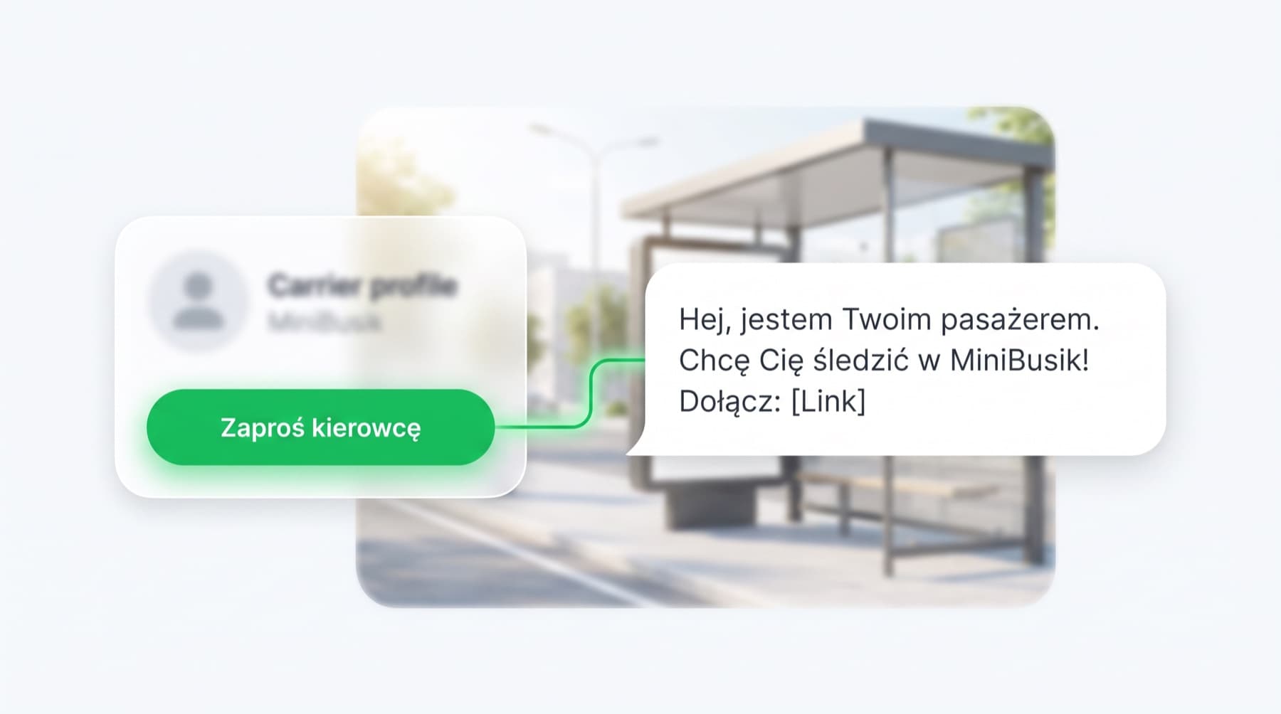 Przycisk zaproszenia kierowcy i gotowa treść SMS-a z linkiem do aplikacji